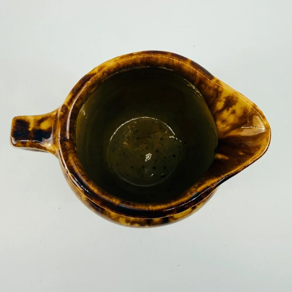 Antique Rockingham Glaze Stoneware Pitcher Brown Bennington Style Embossed 6.5in